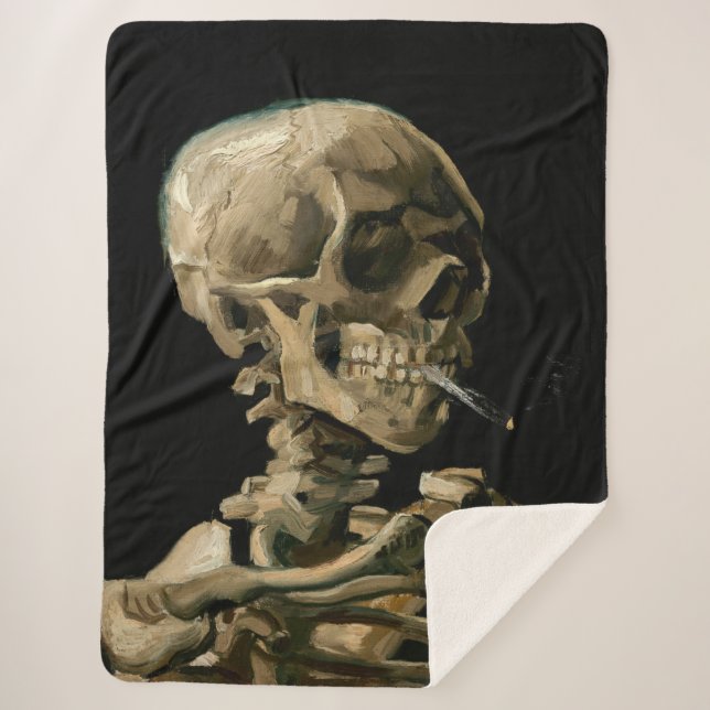 Vincent van Gogh - Skull with Burning Cigarette Sherpa Blanket (Front)