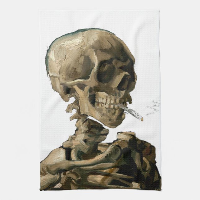 Vincent van Gogh - Skull with Burning Cigarette Tea Towel (Vertical)