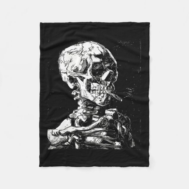 Vincent Van Gogh Skull With Cigarette Skeleton Hal Fleece Blanket (Front)