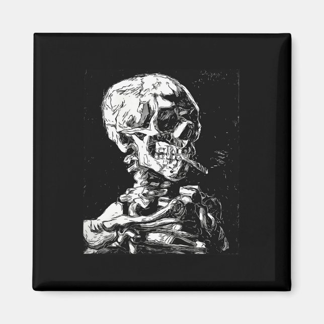 Vincent Van Gogh Skull With Cigarette Skeleton Hal Magnet (Front)