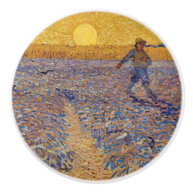 Vincent van Gogh - Sower with Setting Sun Ceramic Knob (Front)