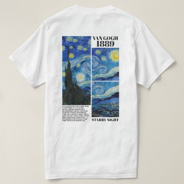 Vincent Van Gogh Starry Night 1889 Art  T-Shirt (Design Back)