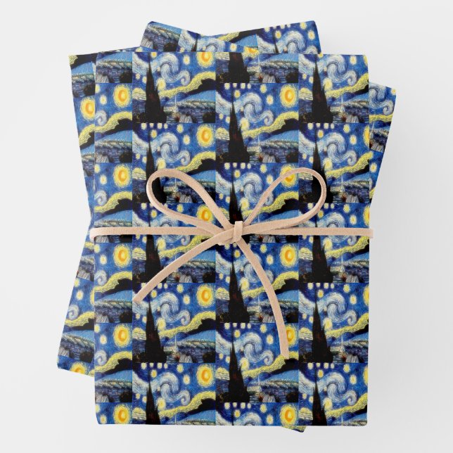 Vincent van Gogh Starry Night Art Gift Wrapping Paper Sheet (In situ)
