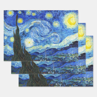 Vincent Van Gogh Starry Night Blue Yellow Wrapping Paper Sheet