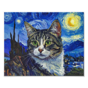 Vincent Van Gogh Starry Night Cat Portrait Photo Print