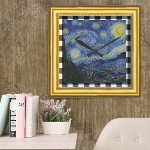 Vincent Van Gogh, Starry Night Framed, Chequered Square Wall Clock