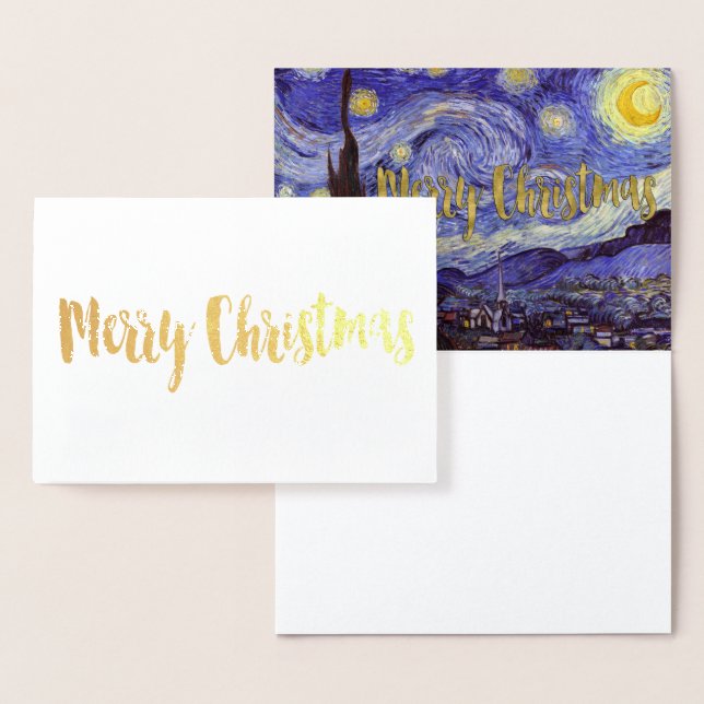Vincent Van Gogh Starry Night Merry Christmas Gold Foil Card (Display)