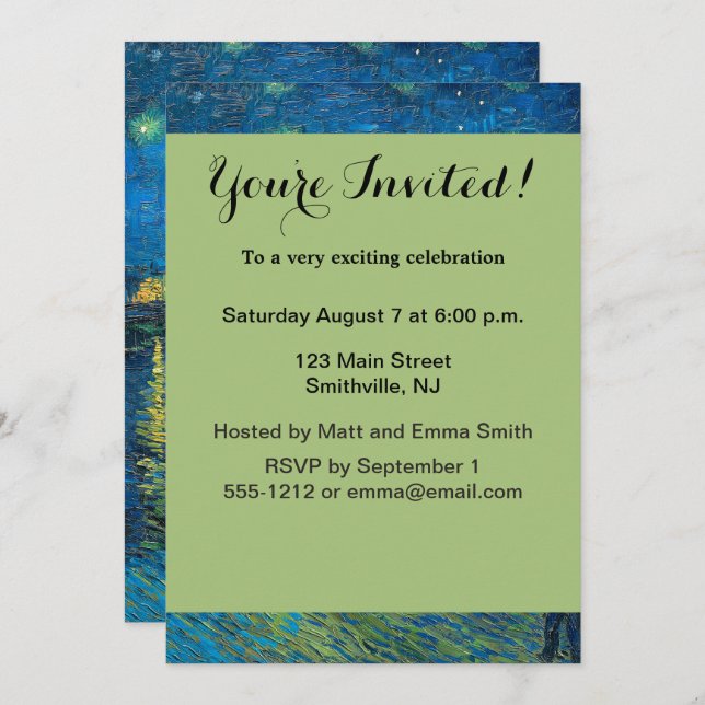 Vincent Van Gogh Starry Night Over the Rhone Invitation (Front/Back)