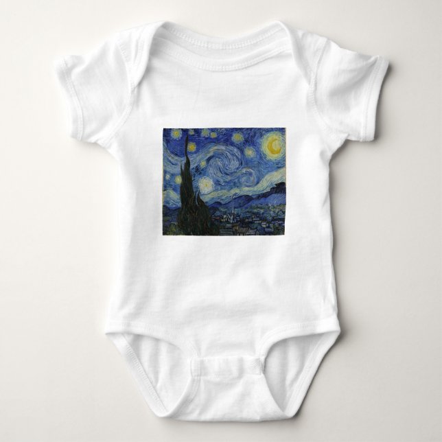Vincent Van Gogh Starry Night Over The Rhone Paint Baby Bodysuit (Front)