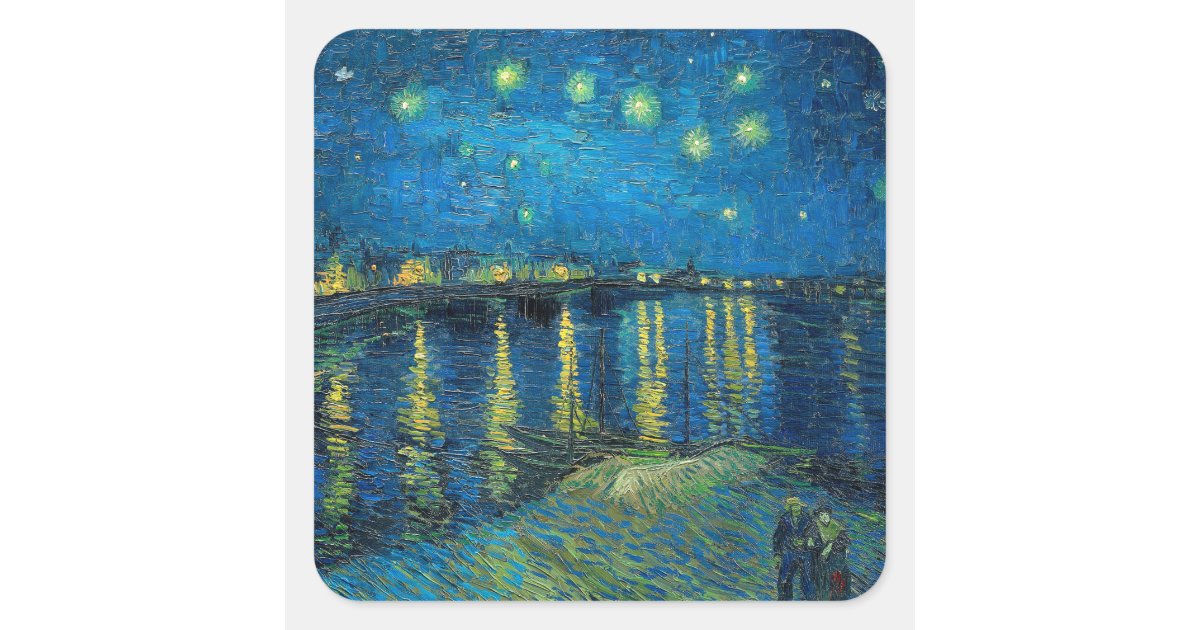 Vincent Van Gogh Starry Night Over the Rhone Square Sticker | Zazzle