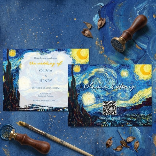 Vincent Van Gogh Starry Night QR Code Wedding Invitation (Creator Uploaded)