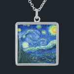 vincent van gogh starry night sterling silver necklace<br><div class="desc">Van Gogh's famous painting,  "The Starry Night." Painted during his stay at the Saint Remy asylum in the 1880's,  van Gogh depicted the rolling hills and cypress trees he saw from his window.  Digitally enhanced by PixDezines.  Copyright © 2008-2016 PixDezines.com™ and PixDezines™ on zazzle.com. All rights reserved.</div>