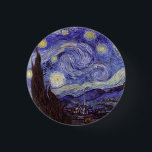 Vincent Van Gogh Starry Night Vintage Fine Art 3 Cm Round Badge<br><div class="desc">Vincent van Gogh Starry Night Fine Art Painting Starry Night is a painting by Dutch post-impressionist artist Vincent van Gogh. The blue night sky is filled with swirling clouds, stars, and a bright crescent moon. The Starry Night is the only nocturne in the series of views from his bedroom window....</div>