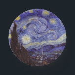 Vincent Van Gogh Starry Night Vintage Fine Art Paper Plate<br><div class="desc">Vincent van Gogh Starry Night Fine Art Painting Starry Night is a painting by Dutch post-impressionist artist Vincent van Gogh. The blue night sky is filled with swirling clouds, stars, and a bright crescent moon. The Starry Night is the only nocturne in the series of views from his bedroom window....</div>