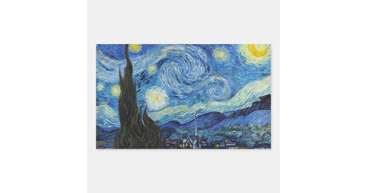 Vincent Van Gogh Starry Night Vintage Fine Art Rectangular Sticker | Zazzle