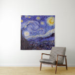 Vincent Van Gogh Starry Night Vintage Fine Art Tapestry<br><div class="desc">Vincent van Gogh Starry Night Fine Art Painting Starry Night is a painting by Dutch post-impressionist artist Vincent van Gogh. The blue night sky is filled with swirling clouds, stars, and a bright crescent moon. The Starry Night is the only nocturne in the series of views from his bedroom window....</div>