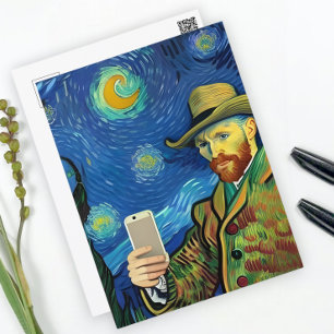 Vincent Van Gogh Starry Selfie Night By Ricaso Postcard