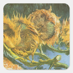 Vincent van Gogh - Still Life: Four Cut Sunflowers Square Sticker