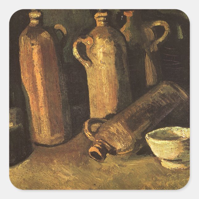 Vincent van Gogh - Still Life with 4 Stone Bottles Square Sticker (Front)