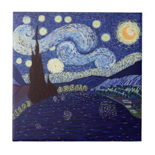 Vincent Van Gogh style Starry Night and Lake Ceramic Tile