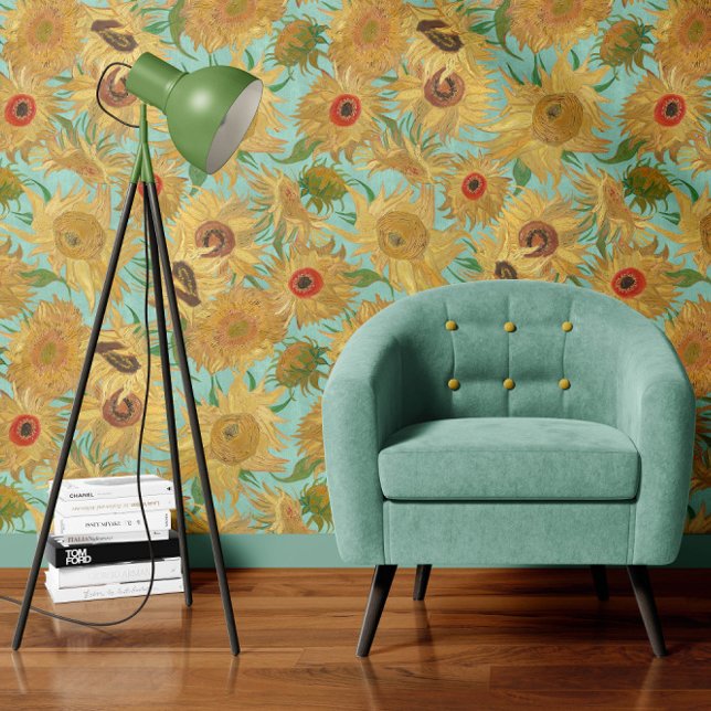 Vincent Van Gogh Sunflowers Aqua Blue Yellow Wallpaper (Creator Uploaded)