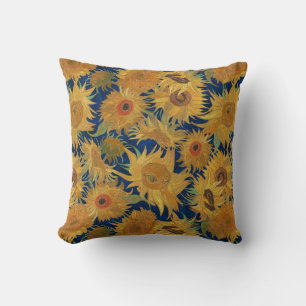 Vincent Van Gogh Sunflowers Navy Blue Yellow Cushion