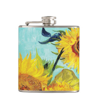Vincent van Gogh Sunflowers Vase First Turquoise Hip Flask
