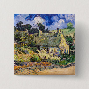 Vincent Van Gogh - Thatched Cottages at Cordeville 15 Cm Square Badge