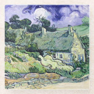 Vincent van Gogh Thatched cottages at Cordeville Glass Coaster