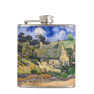 Vincent Van Gogh - Thatched Cottages at Cordeville Hip Flask
