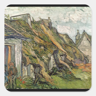 Vincent van Gogh Thatched Cottages in Chaponval Square Sticker