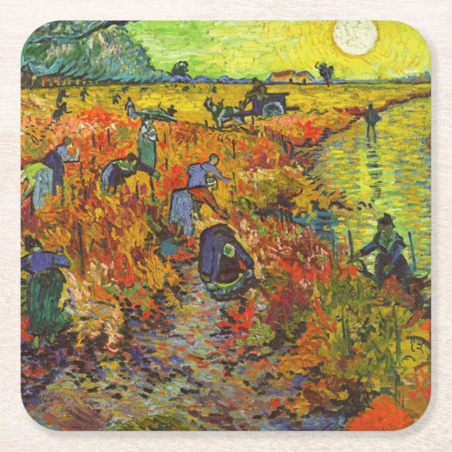 Vincent van Gogh - The Red Vineyard Square Paper Coaster (Front)