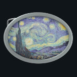 Vincent Van Gogh/ The Starry Night    Belt Buckle<br><div class="desc">Vincent Van Gogh The Starry Night. This is an old masterpiece from the dutch master painter Vincent Van Gogh was a dutch post impressionist painter. Night Landscape. There is a tree in the foreground. The city is in the middle ground. Mountains in the background. There is a moon in the...</div>