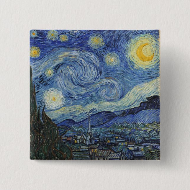 Vincent van Gogh | The Starry Night, June 1889 15 Cm Square Badge (Front)