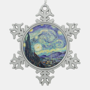 Vincent Van Gogh The Starry Night    Snowflake Pewter Christmas Ornament