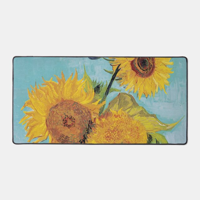 Vincent Van Gogh - Three Sunflowers in a Vase Desk Mat (Front)