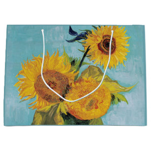Vincent Van Gogh - Three Sunflowers in a Vase Large Gift Bag