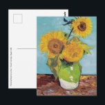 Vincent Van Gogh - Three Sunflowers in a Vase Postcard<br><div class="desc">Three Sunflowers in a Vase / Vase avec trois tournesols - Vincent Van Gogh,  August 1888 - Sunflowers 1888 first version (F453)</div>