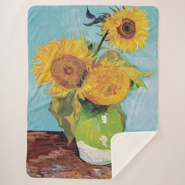 Vincent Van Gogh - Three Sunflowers in a Vase Sherpa Blanket (Front)