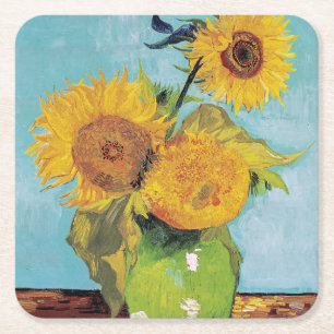 Vincent Van Gogh - Three Sunflowers in a Vase Square Paper Coaster