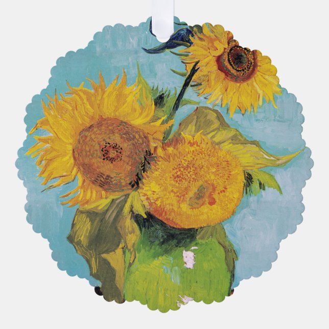 Vincent Van Gogh - Three Sunflowers in a Vase Tree Decoration Card (Front)