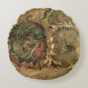 Vincent van Gogh Two Cut Sunflowers, 1887 Round Cushion