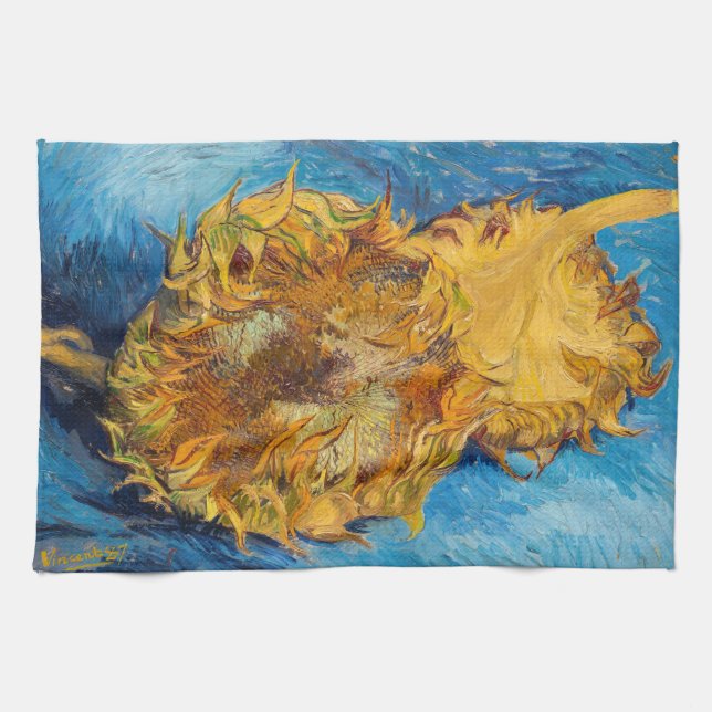Vincent van Gogh - Two Cut Sunflowers Tea Towel (Horizontal)