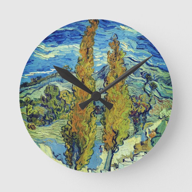 Vincent Van Gogh Two Poplars at Saint-Rémy Round Clock (Front)