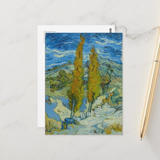 Vincent Van Gogh, Two Poplars in The Alpilles Postcard (Front/Back In Situ)