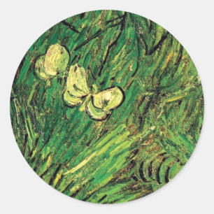Vincent Van Gogh - Two White Butterflies Fine Art Classic Round Sticker