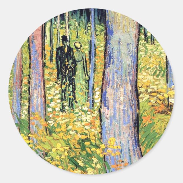 Vincent Van Gogh - Undergrowth With Two Figures Classic Round Sticker (Front)