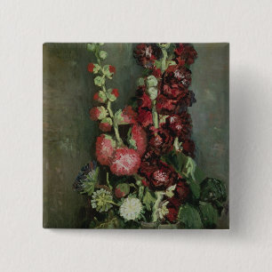 Vincent van Gogh Vase of Hollyhocks, 1886 15 Cm Square Badge