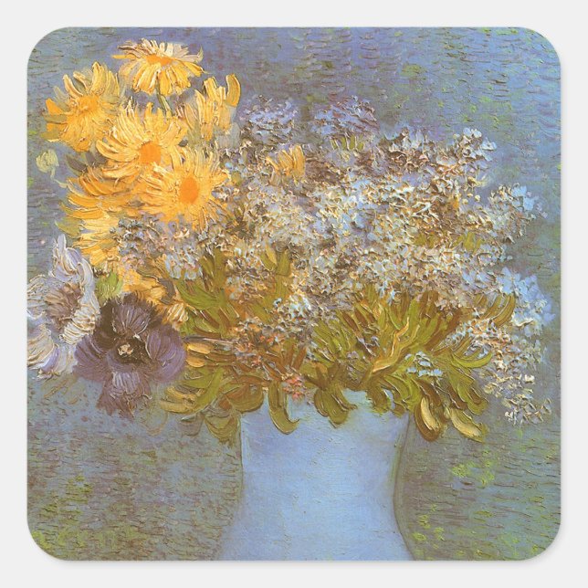 Vincent van Gogh Vase of Lilacs, Daisies, Anemones Square Sticker (Front)