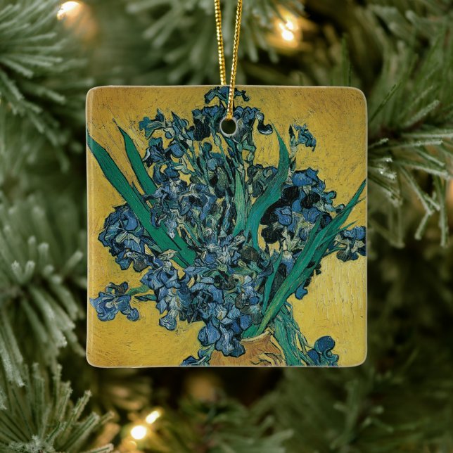 Vincent van Gogh - Vase w Irises Yellow Background Ceramic Ornament (Tree)